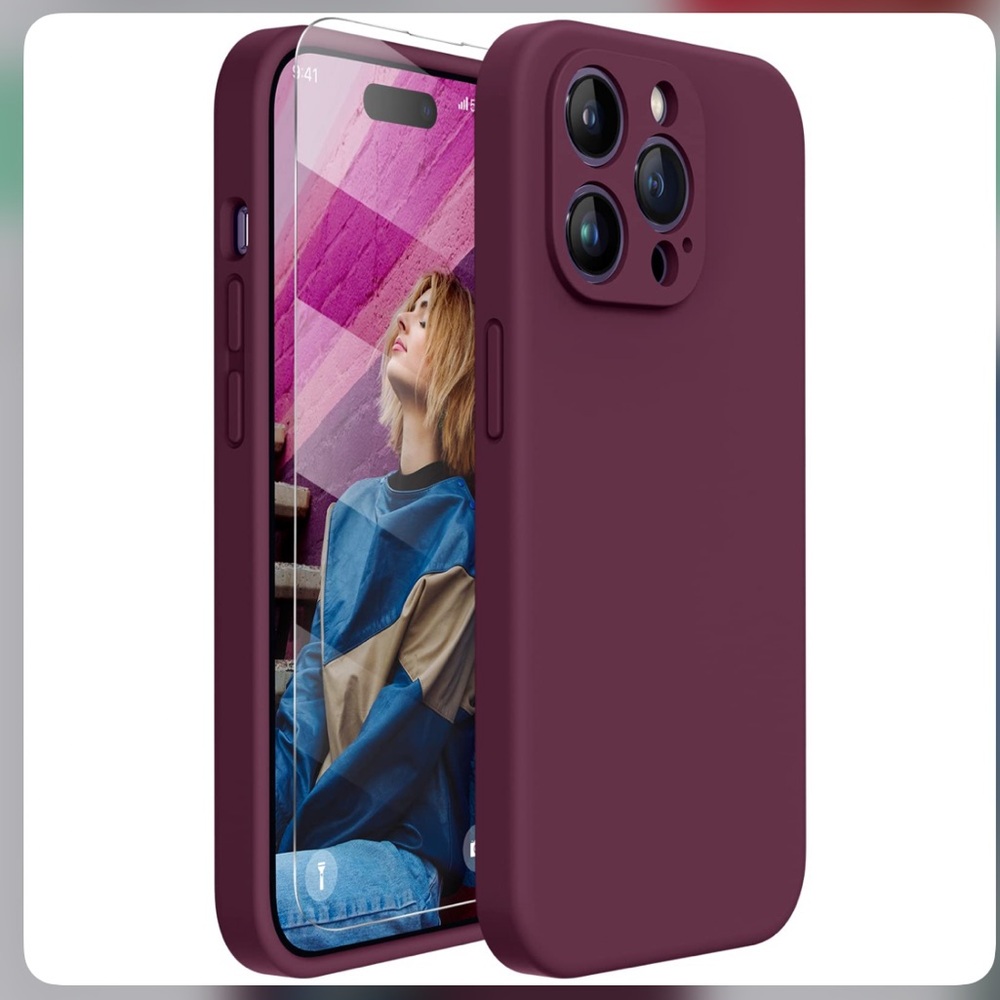 iPhone 14 PRO MAX CASE with Screen Protector-WINE RED